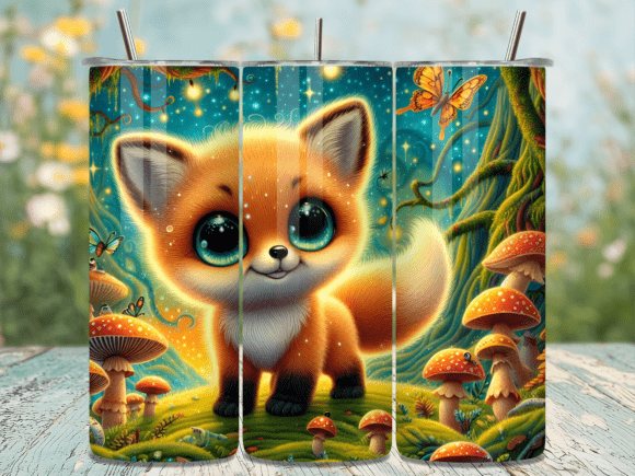 Download Big-Eyed Baby Fox in Mushrooms Tumbler - Baby fox Collection