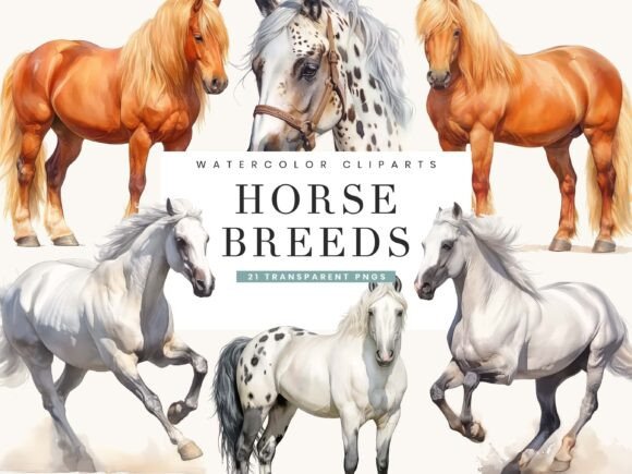Download Watercolor Horse Breeds Clipart Bundle - Horse Collection