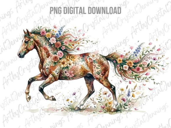 Download Boho Floral Galloping Horse PNG - Horse Collection