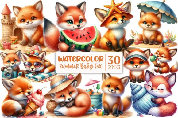 Download Cute Summer Baby Fox Clipart - Baby fox Collection