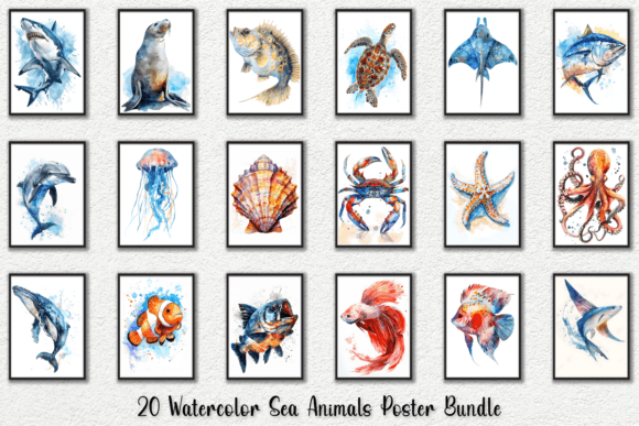 Download Watercolor Sea Animals Wall Art Posters - Post Collection
