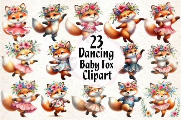 Download Watercolor Dancing Baby Fox ClipArt PNG - Baby fox Collection