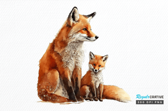 Download Watercolor Mom and Baby Fox Clipart Png - Baby fox Collection