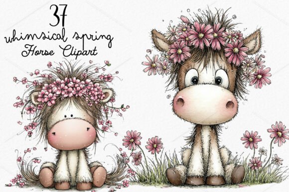 Download Whimsical Spring Horse Clipart Bundle - Horse Collection