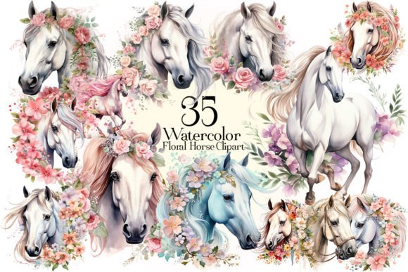Download Watercolor Floral Horse Clip Art - Horse Collection