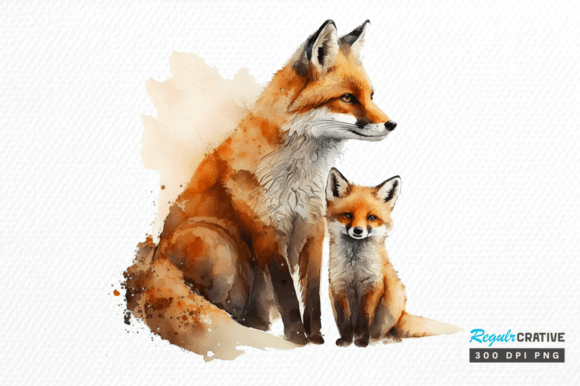 Download Watercolor Mom and Baby Fox Clipart Png - Baby fox Collection