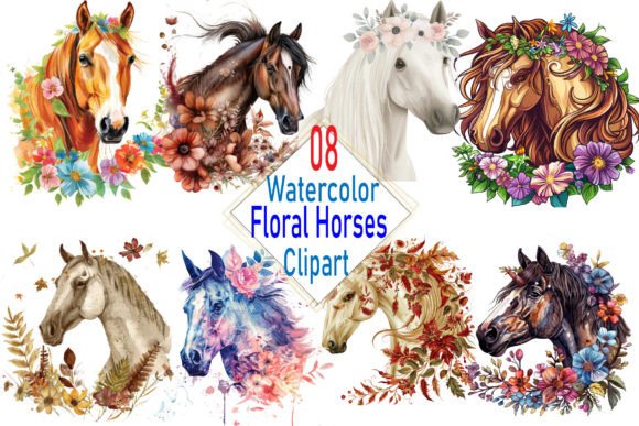 Download Horses Floral Flowers Animal Watercolor - Horse Collection